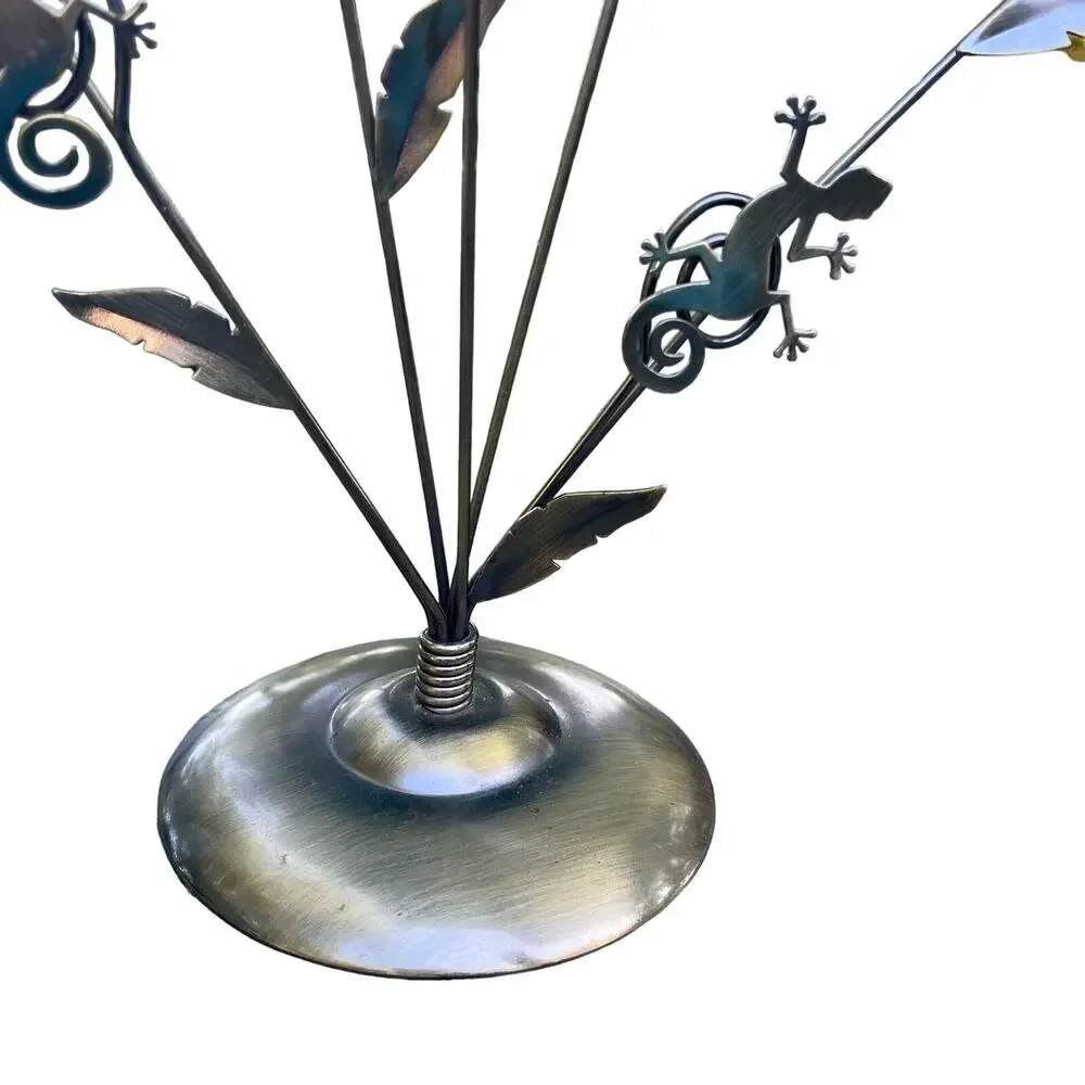 Bronze Tone Metal Gecko Lizard Multi Stem Photo Holder 11‎ in